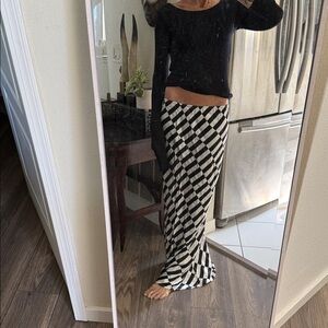 Topshop Chic funky Diagonal skewed Striped checkerboard Maxi Skirt size 6